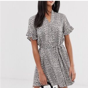 AllSaints Fay Lep Animal Print Button Front Ties Mini Dress Sz S